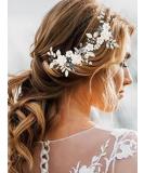 Unicra Flower Silver Bridal Hair Vine with Pearl and Blue Rhinestone Accessories - Buy Online on GoSupps.com