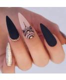 Justotry 24 Pcs Stiletto Glitter Fake Nails - Long Black French Press on Nails with Beautiful Diamond Almond Patterns - Extra Long False Nails for Women - Acrylic Stiletto Stick on Nails with Glue for Nail Art - Buy Online on GoSupps.com