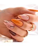 JUSTOTRY 24 Pcs Glitter Swirl Stiletto False Nails - Short Orange French Press on Nails with Nail Glue - Almond Stick on Nails for Women - Buy Online on GoSupps.com