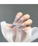 Justotry 24-Piece Glitter Silver Almond Press-On Nails | Short Gray French Artificial Fingernails for Women | Stylish Oval Acrylic Nail Design - Buy Online on GoSupps.com