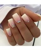 24PCS French False Nails Set - Short Square Nude White Glitter Press on Nails with Glue Stickers - Women's Nail Art Accessories - Buy Online on GoSupps.com