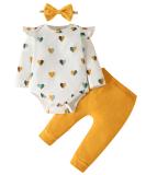 Koonde Baby Girl 3-Piece Outfit Set | Romper, Trouser & Headband | Newborn to 24 Months | Cream Heart & Yellow | 0-3 Months - Buy Online on GoSupps.com