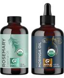 Certified Organic Rosemary & Moringa Oils - USDA Essential Oil for Hair, Skin & Nails - Aromatherapy with Cold Pressed Virgin Moringa Oil - Buy Online on GoSupps.com