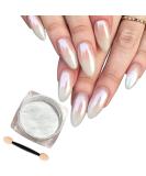 White Pearl Chrome Nail Powder - Mirror Effect Aurora Magic Pigment for DIY Nail Art - Holographic Symphony Glitter Dust - 1 Pack - Buy Online on GoSupps.com