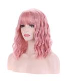 BERON 14 Women Girls Short Curly Synthetic Wig with Bangs - Lovely Pink 14 Inch - Buy Online on GoSupps.com