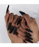 Buy Handcess Long Black Ballerina Press Nails - Coffin Matte False Nails with Glue for Women & Girls | International Shipping Available - Buy Online on GoSupps.com