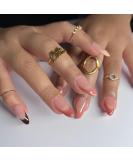 Mouyouglow Short Almond Press On Nails - Pink Nude Brown Vanilla French Tip Fake Nails with Glue | Shiny Artificial Fingernails for Autumn & Spring - Buy Online on GoSupps.com