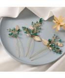 Latious Wedding Bride Leaf Hair Pins Vintage Gold Emerald Green Crystal Bridal Hair Pieces Rhinestones Hair Clips Party Hair Accessories for Women and Girls ( Pack of 3) (Gold) - Buy Online on GoSupps.com