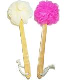 Shower Loofah Body & Back Scrubber 2 PACK - Exfoliating Bath Brush with Long Wooden Handle - For Men & Women - Easy Reach Body Wash Applicator - Buy Online on GoSupps.com