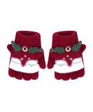 Kids Puppy Flip Top Gloves | Short Knitted Half Finger Gloves for Toddlers 3-8 Yrs - Elk/Red - Buy Online on GoSupps.com