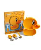 BEWOS Yellow Duck Baby Weaning Set - 4 PCS Baby Cutlery & Feeding Set | Suction Plate, Stainless Steel Fork & Spoon | Ideal Gift for Babies - Buy Online on GoSupps.com
