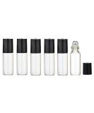 Mini Clear Glass Bottles for Essential Oils - 6 Pack with Stainless Steel Roller Balls & Black Caps - Perfect for Travel Samples Make-up & Cosmetics - Buy Online on GoSupps.com