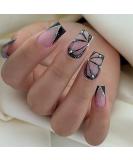 24PCS Square French Rhinestone Gloss Black Press on Nails for Women and Girls - Buy Online on GoSupps.com