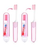 Nuen Portable Soft Toothbrush Set - 2 Mini Foldable Travel Toothbrushes with Toothpaste for Kids & Adults - Pink Camping Essentials - Buy Online on GoSupps.com