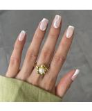 Sethexy French Short Square False Nails Collection - 24Pcs Glossy White Swirl Press on Nails - Buy Online on GoSupps.com