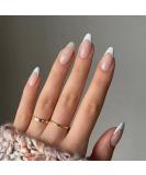 JUSTOTRY 24 Pcs Almond Press on Nails Short Milky White French Stick on Nails with Glitter Designs - Women's False Nails with Glue for Nail Art - Buy Online on GoSupps.com