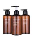 Amber Plastic Shampoo and Conditioner Dispenser Set - 3pcs 16.9oz/500ml Refillable Pump Bottles for Shower Body Wash - Bathroom Container Kit - Buy Online on GoSupps.com