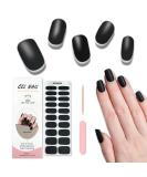 Foyute Semi Cured Gel Nail Strips 20 Pcs Soft Self-Adhesive Gel Nail Polish Wraps Sticker for Salon-Quality Manicure Set Long Lasting Easy to Apply & Remove Nail File & Wooden Stick Matte black - Buy Online on GoSupps.com