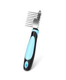 Flexzion Dogs Dematting Comb Stainless Steel Blades Rakes for Pets Cats Animals Matted Knotted Hair Brush Cutting Removing Grooming Tool with Smooth Teeth Needle - Black & Blue Handle - Buy Online on GoSupps.com
