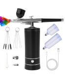 Rechargeable Airbrush Kit with Compressor - Portable High Pressure Air Brush Gun with 0.3mm Nozzle for Painting, Tattoos, Nail Art, Makeup, Cake Decorating - Black - Buy Online on GoSupps.com