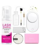 Eyelash Extension Cleanser Kit - 60ml Shampoo USB Fan Eye Gel Pads & Brushes | Perfect for Salon & Home Use - Buy Online on GoSupps.com