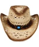 Western Style Cowboy & Cowgirl Straw Hat with Bull Bead Band - Beige - Buy Online on GoSupps.com