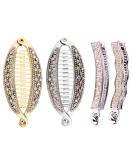 Nifocc Strass Banana Hair Clips - Fishtail Hairshocks Crystal Hairpins for Women & Girls | 4 Pcs Gold & Silver - Buy Online on GoSupps.com