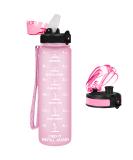 GOPLUS Kids Water Bottle with Straw Lid, 10pcs Stickers, 17 oz - Leak-proof BPA Free Tritan Plastic, Motivational Time Marker, for Girls Boys Toddler School Sports, Pink - 2 Lids - Buy Online on GoSupps.com