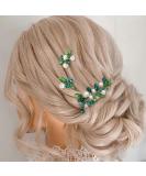 Casdre Green Rhinestone Bridal Hair Pins - Pack of 3 | Silver Crystal Wedding Hair Pieces for Women and Girls - Buy Online on GoSupps.com