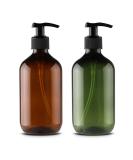 Alledomain 2PCS 300ml/10oz Empty Refillable Plastic Lotion Pump Bottles Shampoo Body Washing Cream Shower Gel Storage Holder Container Toiletries Liquid Dispenser (Brown & Green) - Buy Online on GoSupps.com