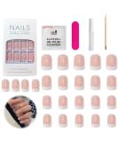 24 Pcs French False Nails Short Square Press on Nails Full Cover False Nails Nude Reusable Semi-Transparent Nails for Women and Girls Nail Art Accessories - Buy Online on GoSupps.com