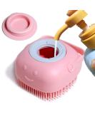 Pet Massage Brush with Shampoo Dispenser - Soft Silicone & Rubber Bristle for Dog and Cat Grooming | Pink - Buy Online on GoSupps.com