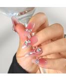 Sethexy Long Coffin False Nails - Handmade Color Gradient with 3D Crystal Love Heart Chains | International Shipping - Buy Online on GoSupps.com