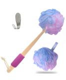 Loofah Back Scrubber - Bamboo Charcoal Fiber Bath Sponge Set for Men & Women - Includes Handle & Hook - Pink - Buy Online on GoSupps.com