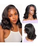 Short Wavy Bob Lace Front Human Hair Wig - 12 Inch Natural Black | Pre Plucked with Baby Hair | 13x4 HD Transparent 150% Density | Natural Color Loose Wave Wig for Women - Buy Online on GoSupps.com