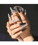 Buy Sethain Glossy Sparkle Green Rhinestone False Nails - Long Coffin Press-On Nail Art for Women & Girls | Black Leopard Print | International Shipping - Buy Online on GoSupps.com