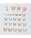 22 Pcs 3D Butterfly Nail Charms - Gold & Silver Rhinestone Gems for Women's DIY Nail Art and Craft Jewelry - Buy Online on GoSupps.com