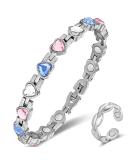 Vicmag Lymphatic Drainage Magnetic Bracelets for Women | Titanium Steel Brazaletes | Adjustable with Removal Tool | 7X Magnetic Ring | Gift Box | Coloured Heart Crystal - Buy Online on GoSupps.com