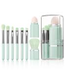 8-in-1 Premium Makeup Brush Set - Portable Synthetic Brushes with Container for Foundation Powder Blush & Eyeshadow - Travel Accessories (Green) - Buy Online on GoSupps.com