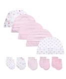 Newborn Baby Hat and Mittens Set - 100% Cotton Pink Owl Design for Baby Boys and Girls 0-6 Months - Buy Online on GoSupps.com
