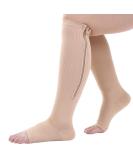 Zipper Compression Stockings for Men & Women - Open Toe Knee-High Socks for Varicose Veins & Pregnancy - Medical Grade Support (L/XL Skin) - Buy Online on GoSupps.com