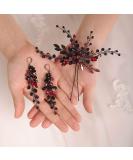 Baroque Black Red Rhinestone Bridal Hair Pins & Earring Set - Wedding Hair Accessories for Bride by BERYUAN - Buy Online on GoSupps.com