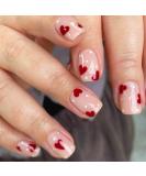 24Pcs Red Heart Short Square Press On False Nails | Full Cover Acrylic Tips for Women Decoration - Buy Online on GoSupps.com