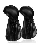 DACKRITO Premium Satin Durag Pack - 2 Pieces Silky Doo Rag Set for Men and Women - Long Tail for 360 Waves - Black (Pack of 2) - Buy Online on GoSupps.com