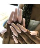 Brishow Long Khaki Press-On Nails with Rhinestones | 24 Ballerina Acrylic Artificial Nails for Women & Girls - Buy Online on GoSupps.com