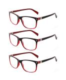 Kerecsen 3 Pack Women's Reading Glasses - High-Quality Rectangular Design with Feather Hinges - Comfortable 1.25 Magnification in Deep Red - Buy Online on GoSupps.com