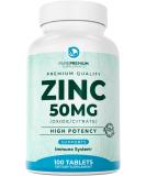 PurePremium Zinc Supplement, Antioxidant, Zinc Oxide/Citrate, Non-GMO, Zinc 50mg, Zinc Immune Support for Adults, Zinc Supplements for Men & Women 100 Tablets - Buy Online on GoSupps.com