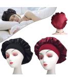 Silk Wide Band Hair Bonnet for Sleeping (2pcs Black + Wine) | Satin Night Sleep Cap for Women Girls | Elastic Hat for Black, Curly Hair Care - Buy Online on GoSupps.com