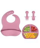 Vicloon Silicone Baby Feeding Set | 4Pcs Weaning Set | Suction Plate, Bib, Spoon & Fork | BPA Free | Toddlers & Kids Divided Plate | Gift - Pink - Buy Online on GoSupps.com