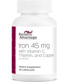 Bariatric Advantage Iron 45 mg with Vitamin C Thiamin and Copper for Increased Absorption and Utilization Easily Digestible for Gastric Bypass and Sleeve Gastrectomy Surgery Patients - 60 Count - Buy Online on GoSupps.com